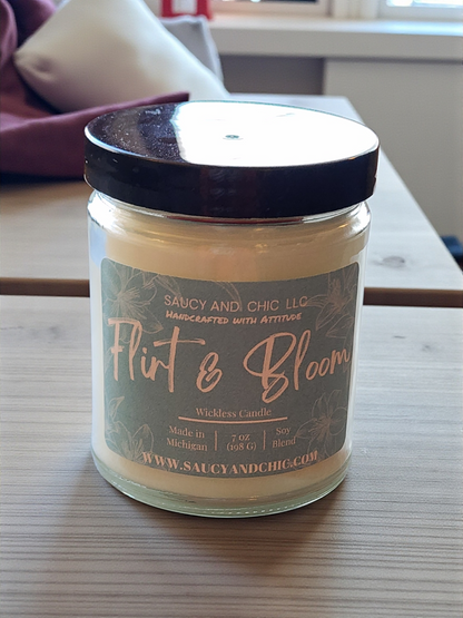 Flirt & Bloom Wickless Candle – 7oz Floral Citrus Home Fragrance, Handcrafted Flameless Candle