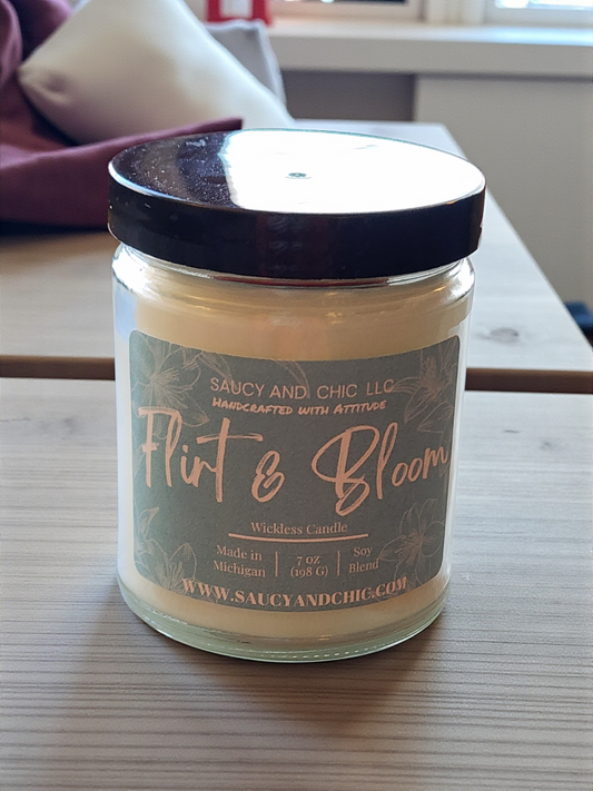 Flirt & Bloom Wickless Candle – 7oz Floral Citrus Home Fragrance, Handcrafted Flameless Candle