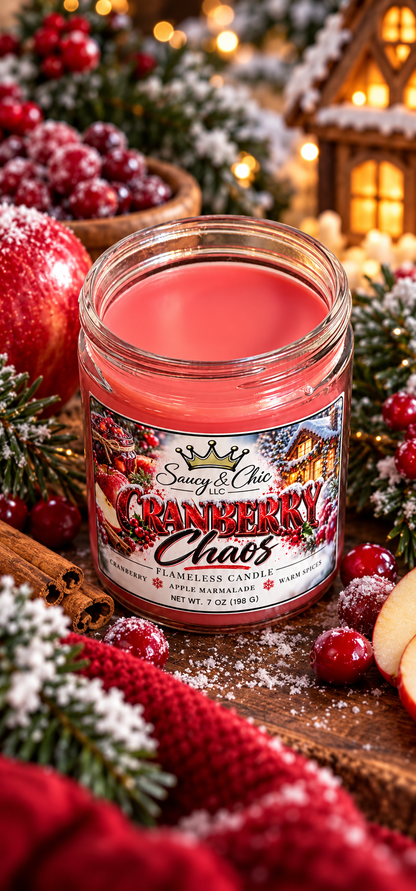 Cranberry Chaos Wickless Candle | Sweet Cranberry & Spiced Holiday Aroma | Saucy & Chic