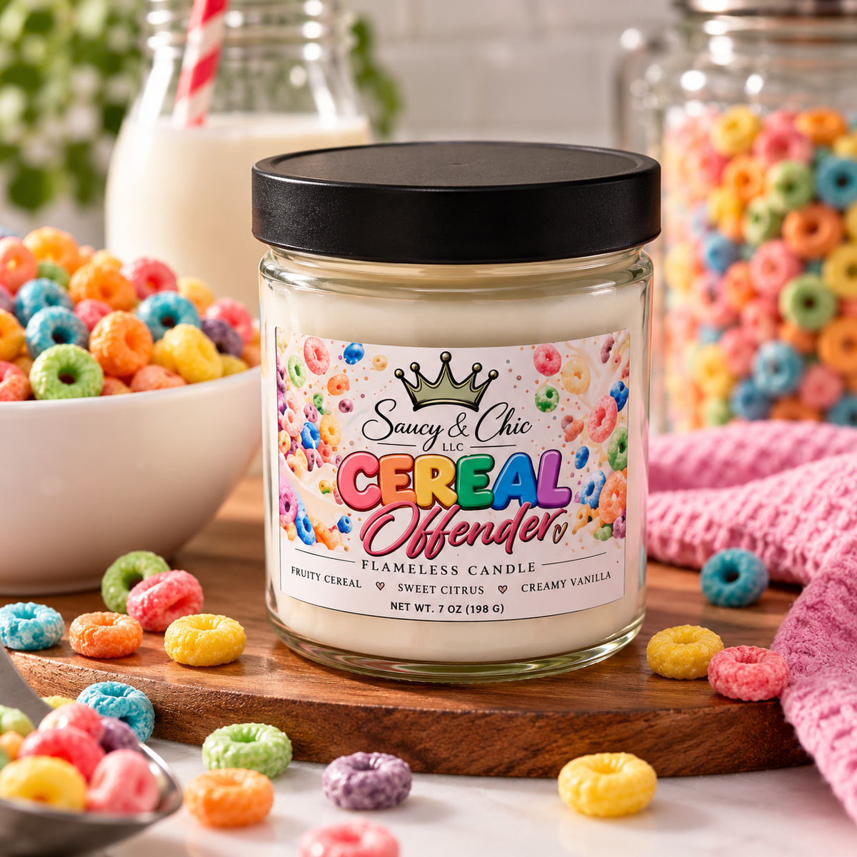 Cereal Offender | Fruity Cereal Scented Wickless Candle | Saucy and Chic