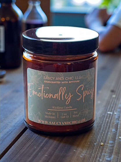 Emotionally Spicy Wickless Candle – 7oz Funny Sassy Candle with Rose Top, Handcrafted Home Fragrance