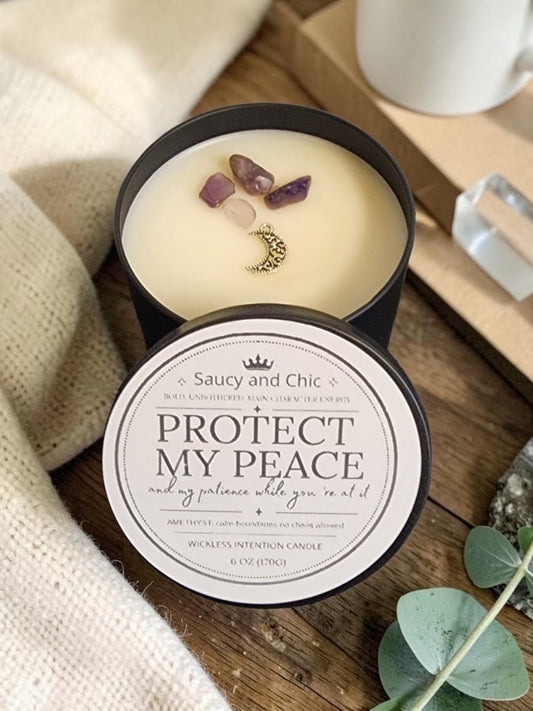 Protect My Peace Wickless Intention Candle | Calm, Grounded Energy for Boundaries, Stillness & Emotional Reset | Intentional Home Ritual Candle