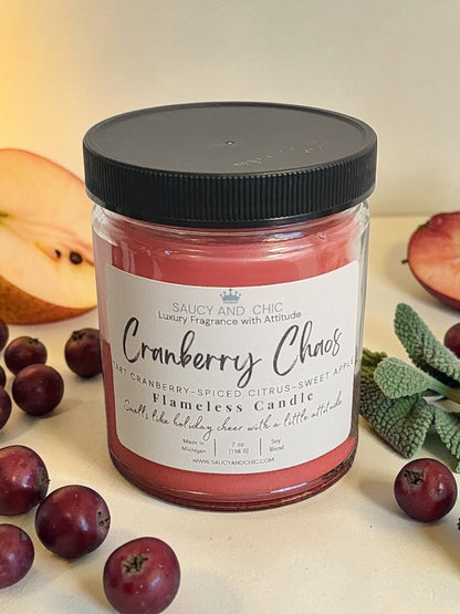 Cranberry Chaos Wickless Candle | Sweet Cranberry & Spiced Holiday Aroma | Saucy & Chic