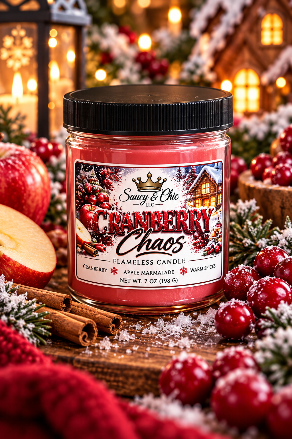 Cranberry Chaos Wickless Candle | Sweet Cranberry & Spiced Holiday Aroma | Saucy & Chic