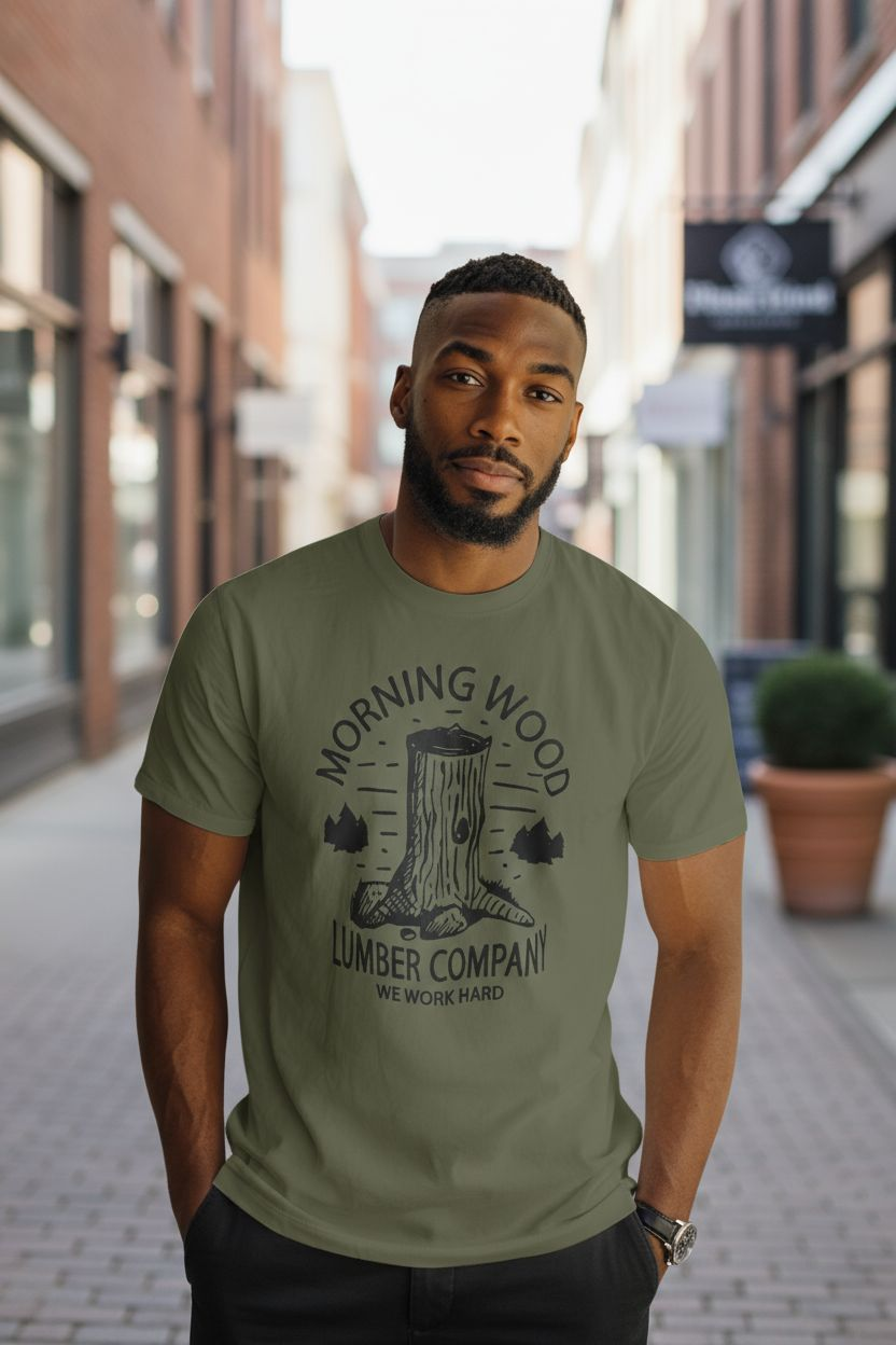 Morning Wood Lumber Company T-Shirt - Humorous Graphic Tee - Saucy and Chic 