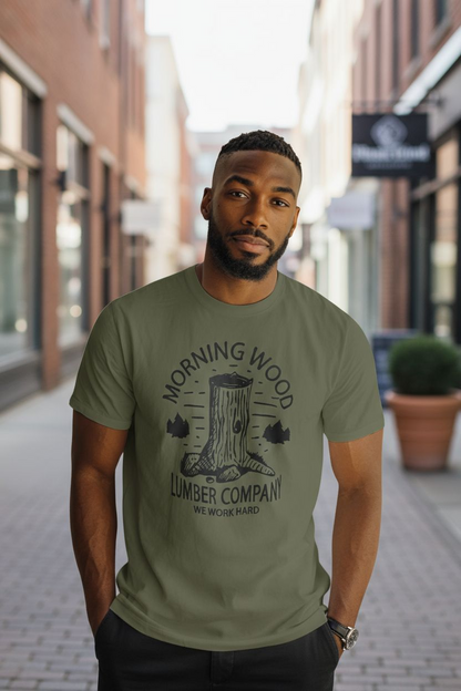 Morning Wood Lumber Company T-Shirt - Humorous Graphic Tee - Saucy and Chic 