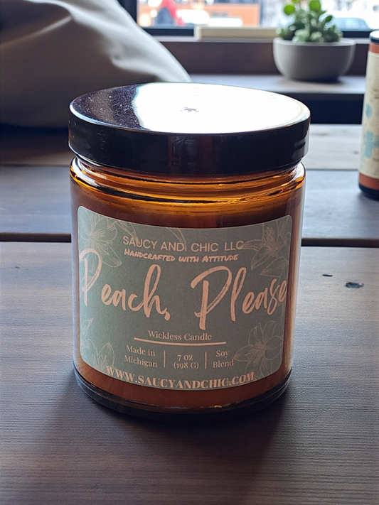 Peach Please Wickless Candle – 7oz Juicy Peach Home Fragrance, Handcrafted Flameless Candle 🍑💅