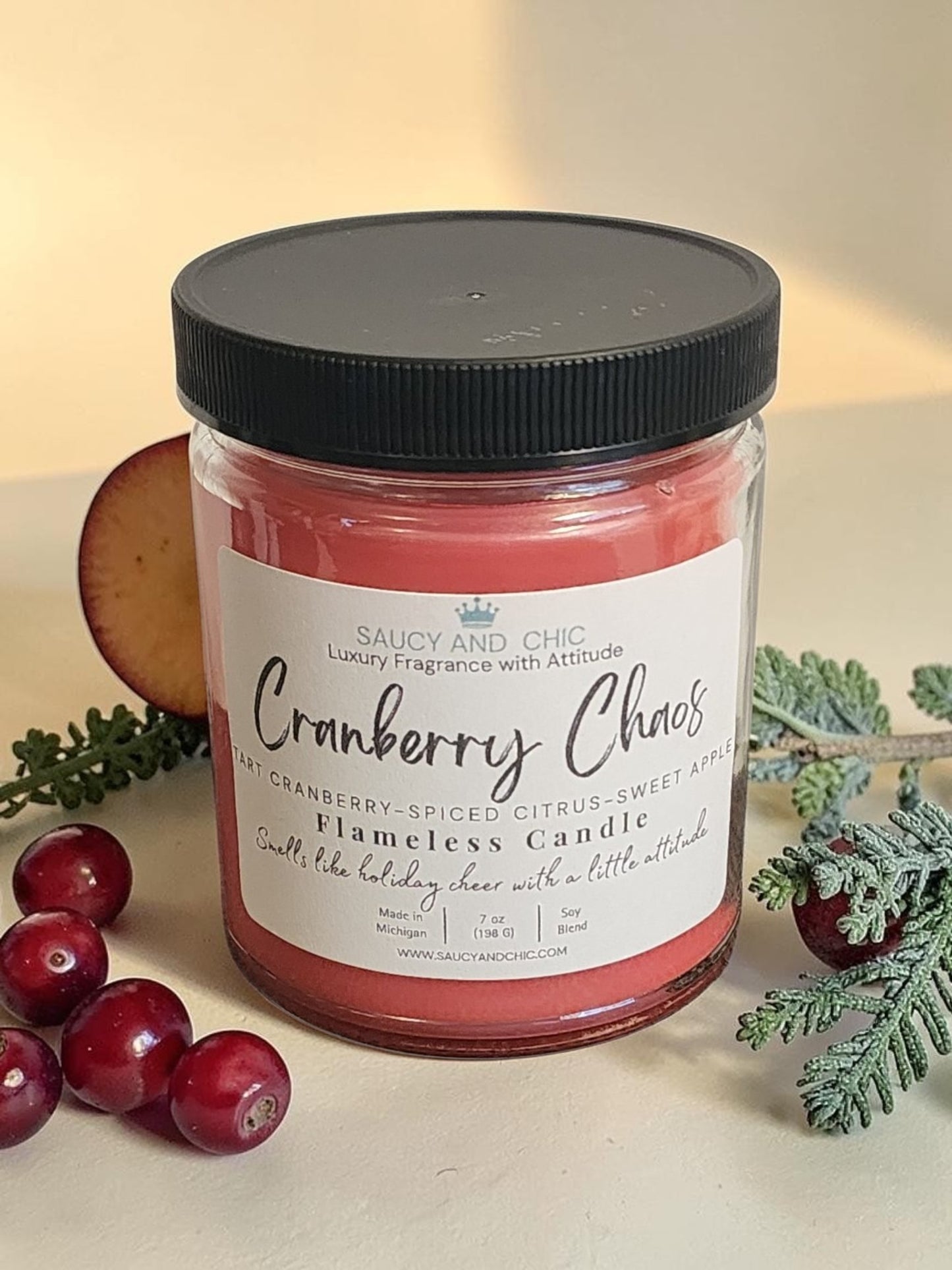 Cranberry Chaos Wickless Candle | Sweet Cranberry & Spiced Holiday Aroma | Saucy & Chic
