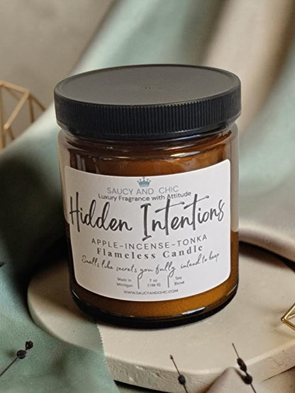 Hidden Intentions warm woody wickless candle by Saucy and Chic