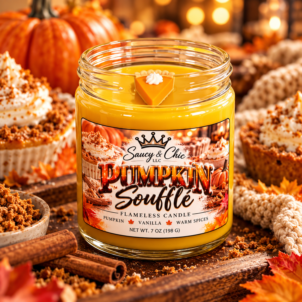 Pumpkin Soufflé Wickless Candle – Indulge in Cozy Autumn Aromas | Saucy and Chic