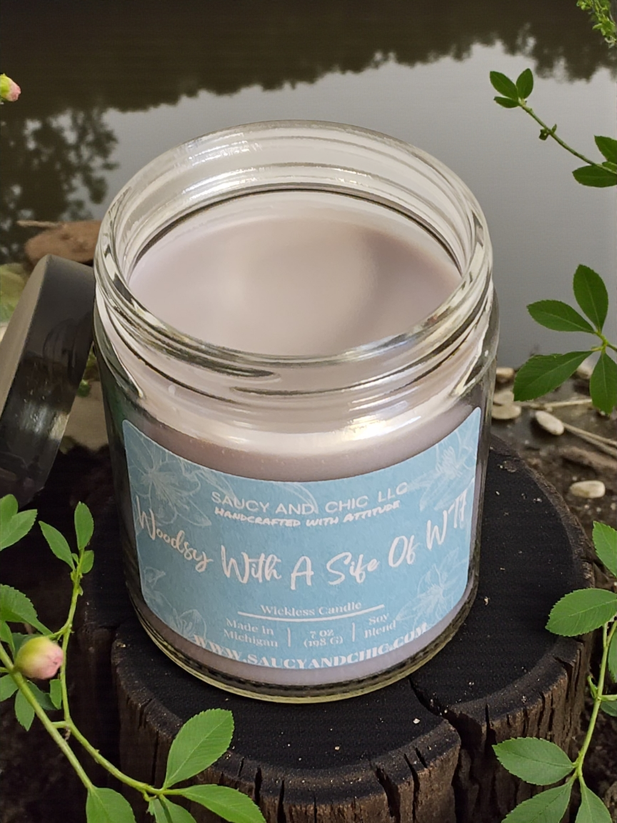 Woodsy With a Side of WTF – Adult Humor Wickless Candle | Rustic Wood Scent with Sass