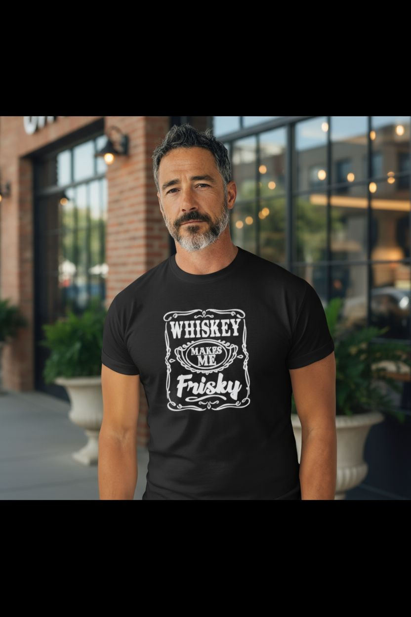 Whiskey Makes Me Frisky Shirt – Funny Adult Graphic Tee for Sassy Nights - Saucy and Chic 