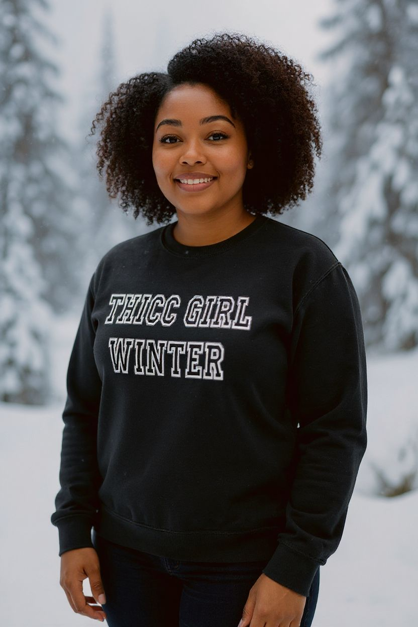 Thicc Girl Winter Sweatshirt – Funny Cozy Graphic Shirt for Saucy Style - Saucy and Chic 