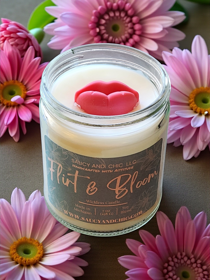 Flirt & Bloom Wickless Candle – 7oz Floral Citrus Home Fragrance, Handcrafted Flameless Candle
