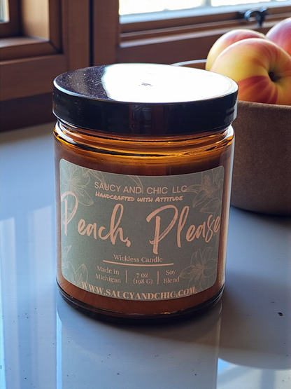 Peach Please Wickless Candle – 7oz Juicy Peach Home Fragrance, Handcrafted Flameless Candle 🍑💅