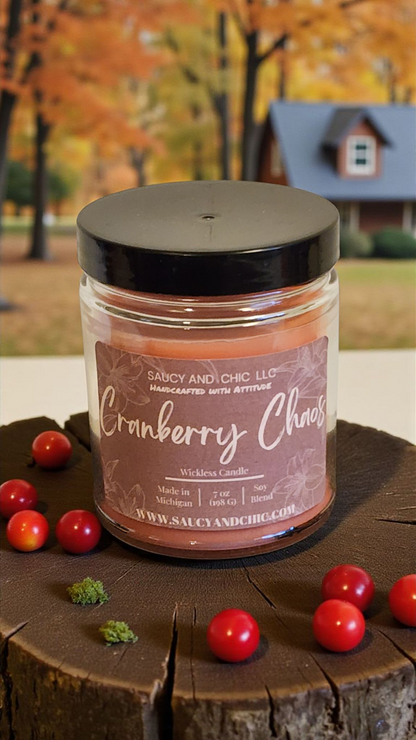 Cranberry Chaos Wickless Candle | Sweet Cranberry & Spiced Holiday Aroma | Saucy & Chic
