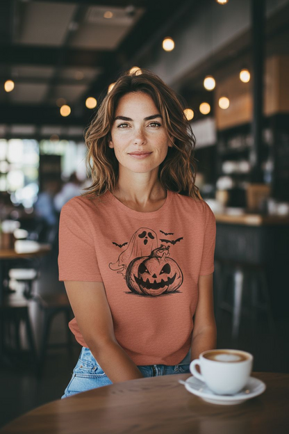 Spooky Season Graphic Tee – Ghost, Knife & Pumpkin Halloween Shirt