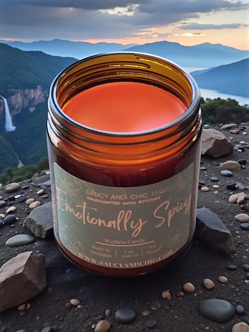 Emotionally Spicy Wickless Candle – 7oz Funny Sassy Candle with Rose Top, Handcrafted Home Fragrance