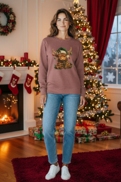 Festive Highland Cow Christmas Sweatshirt – Rustic Holiday Farmhouse Pullover