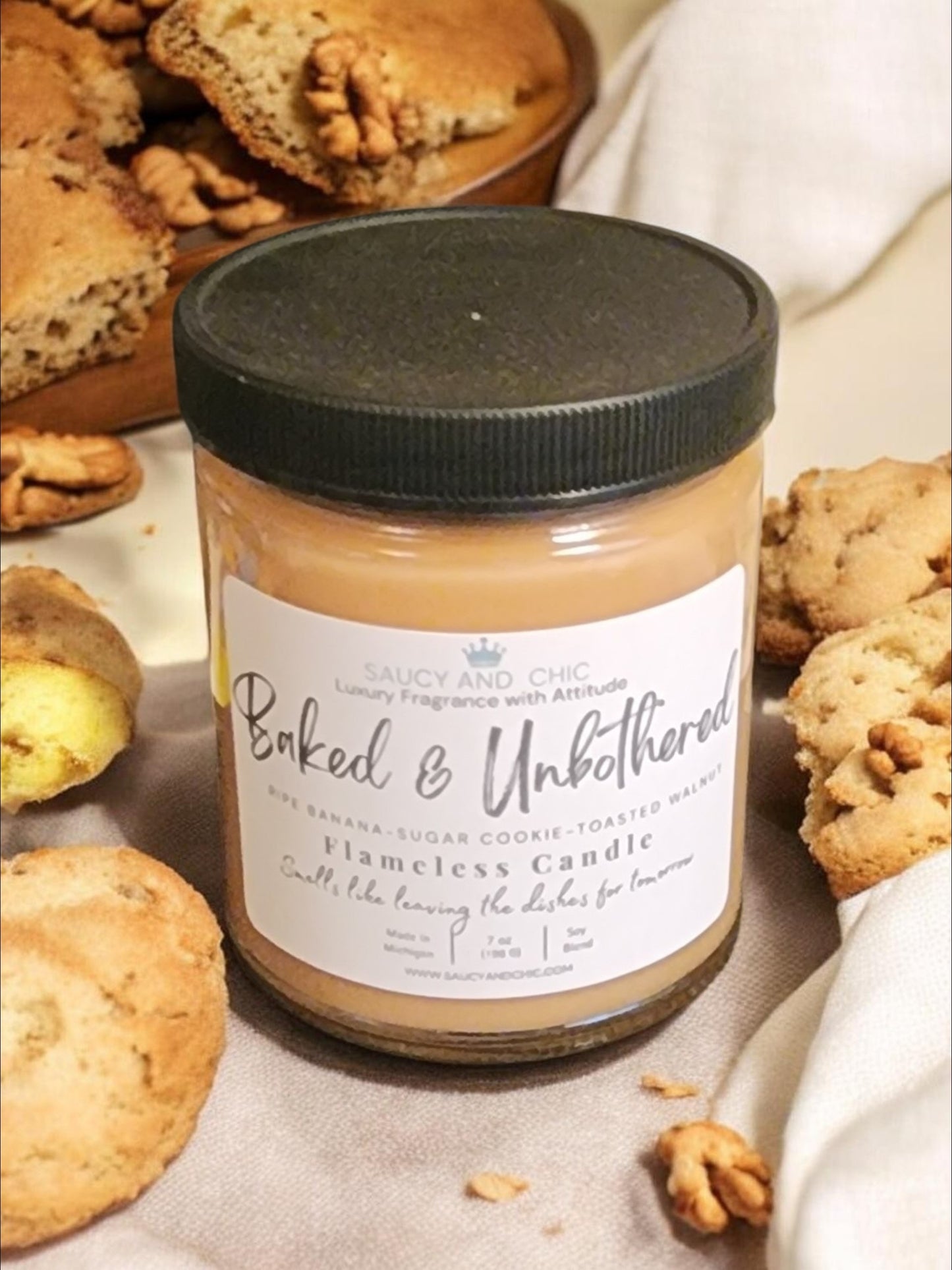Baked & Unbothered Wickless Candle – Banana Nut Bread & Sugar Cookie Scent