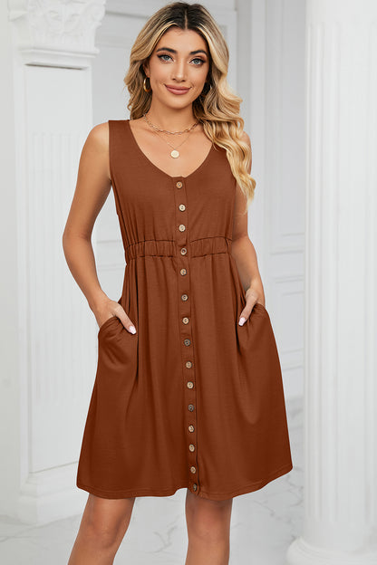 Buttoned Wide Strap Mini Dress - Saucy and Chic 