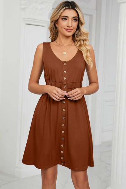 Buttoned Wide Strap Mini Dress - Saucy and Chic 