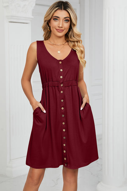 Buttoned Wide Strap Mini Dress - Saucy and Chic 