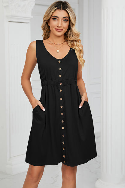 Buttoned Wide Strap Mini Dress - Saucy and Chic 