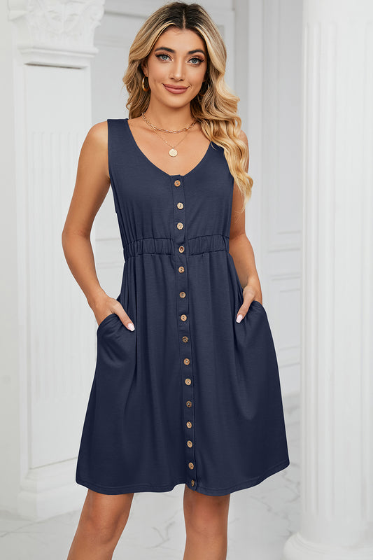Buttoned Wide Strap Mini Dress - Saucy and Chic 