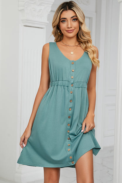 Buttoned Wide Strap Mini Dress - Saucy and Chic 